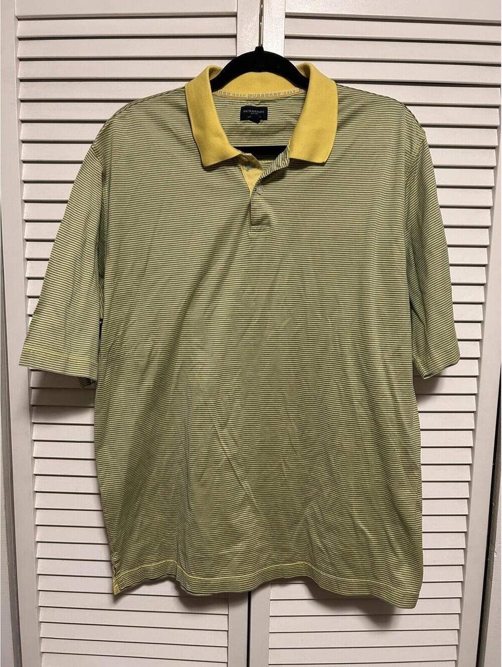 BURBERRY GOLF Made in Italy Men’s Polo Shirt Sz XL GrnYellow Stripe Vintage Rare